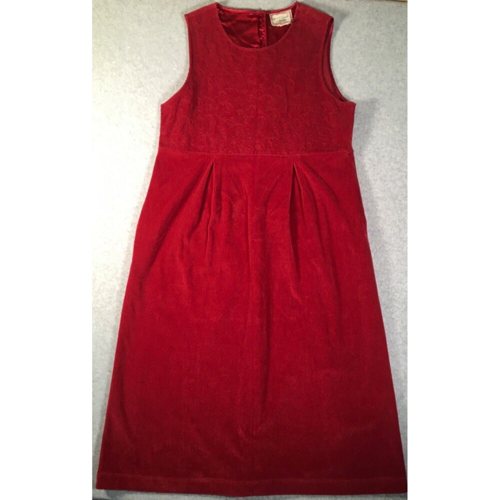 Vintage April Cornell Champagne Red Sleeveless Cordoroy Dress Size L Cottagecore